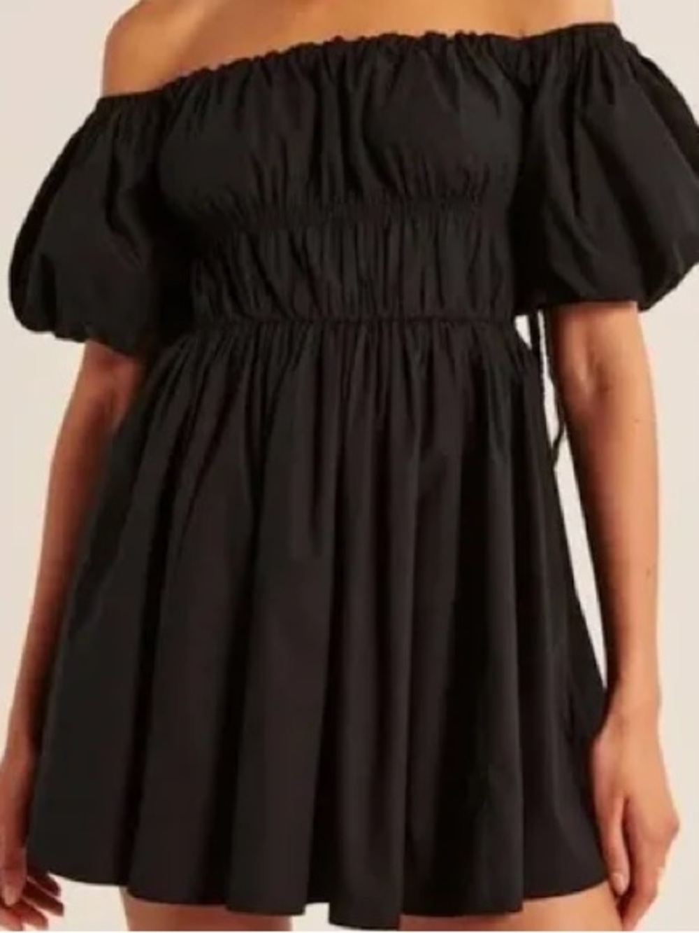 Abercrombie & Fitch black off-the-shoulder puff sleeve mini dress